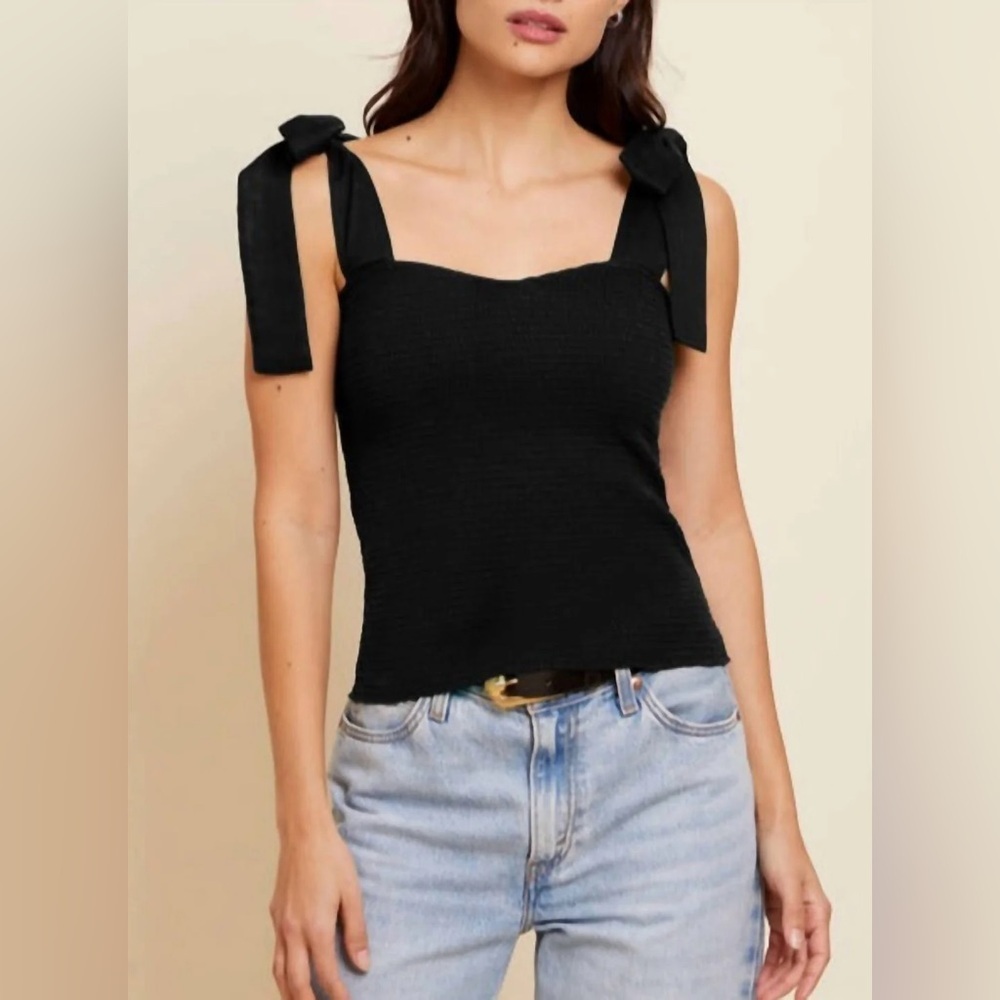 Nation LTD Black Tie-Strap Smocked Tank Top